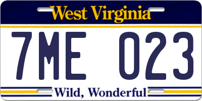 WV license plate 7ME023