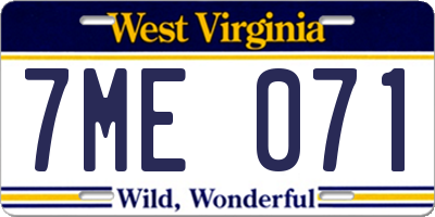 WV license plate 7ME071