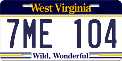 WV license plate 7ME104