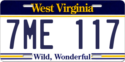 WV license plate 7ME117