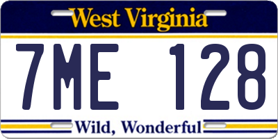 WV license plate 7ME128