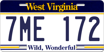 WV license plate 7ME172