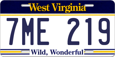 WV license plate 7ME219