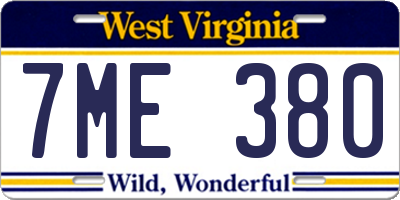 WV license plate 7ME380