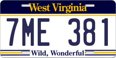 WV license plate 7ME381