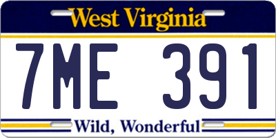 WV license plate 7ME391