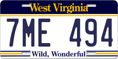 WV license plate 7ME494