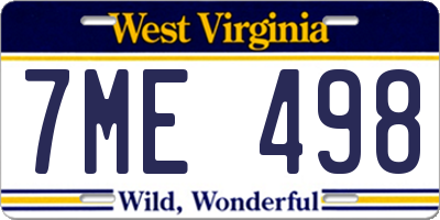 WV license plate 7ME498