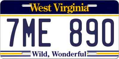 WV license plate 7ME890
