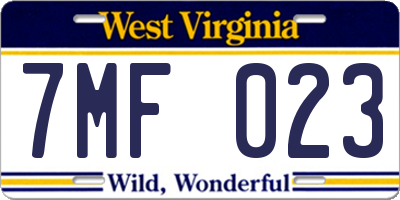 WV license plate 7MF023