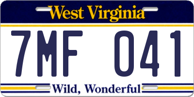 WV license plate 7MF041