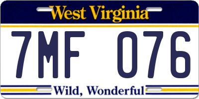 WV license plate 7MF076