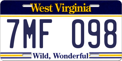 WV license plate 7MF098