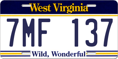 WV license plate 7MF137