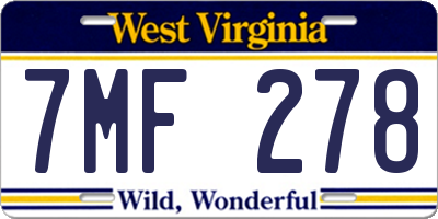WV license plate 7MF278