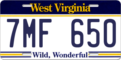 WV license plate 7MF650
