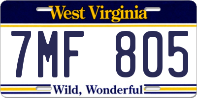 WV license plate 7MF805