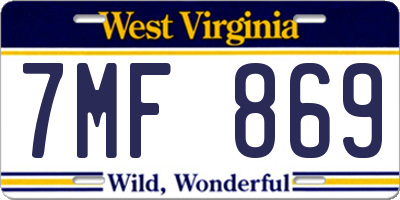 WV license plate 7MF869