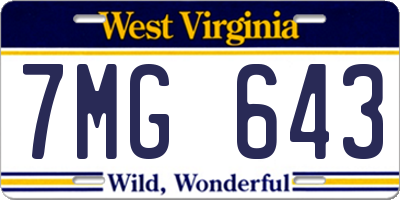 WV license plate 7MG643