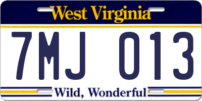 WV license plate 7MJ013