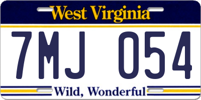 WV license plate 7MJ054