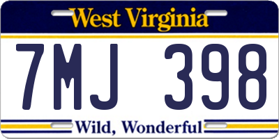 WV license plate 7MJ398
