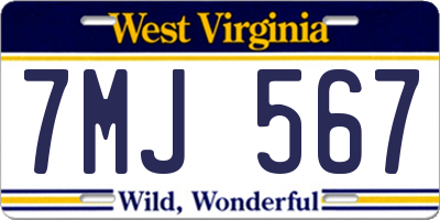 WV license plate 7MJ567