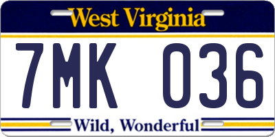 WV license plate 7MK036