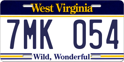 WV license plate 7MK054
