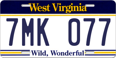 WV license plate 7MK077