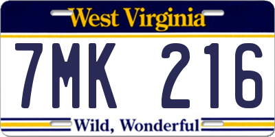 WV license plate 7MK216