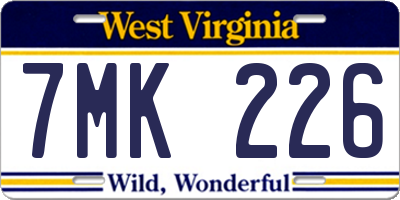 WV license plate 7MK226