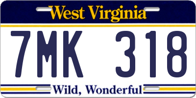 WV license plate 7MK318