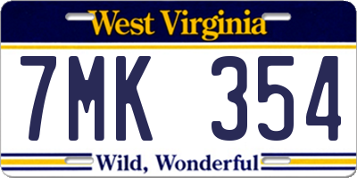 WV license plate 7MK354