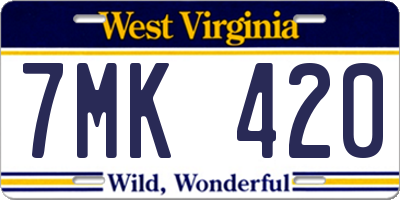 WV license plate 7MK420
