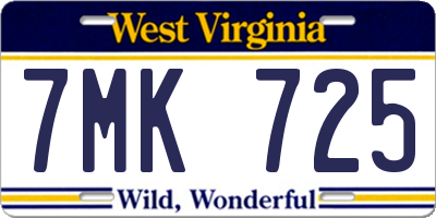 WV license plate 7MK725