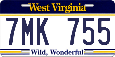 WV license plate 7MK755