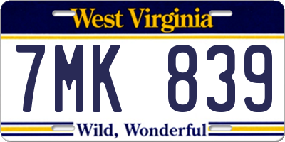 WV license plate 7MK839