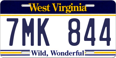 WV license plate 7MK844