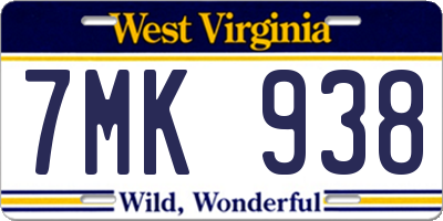 WV license plate 7MK938