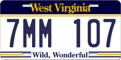 WV license plate 7MM107