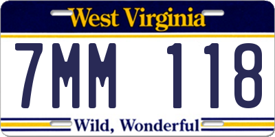 WV license plate 7MM118