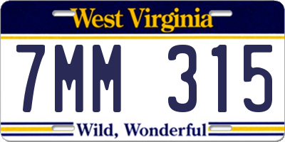WV license plate 7MM315