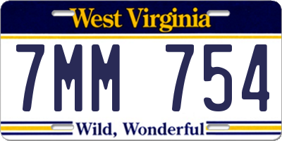 WV license plate 7MM754