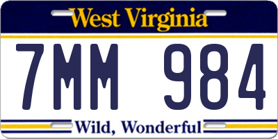 WV license plate 7MM984