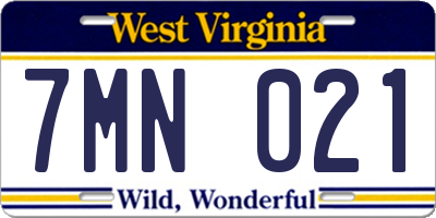WV license plate 7MN021