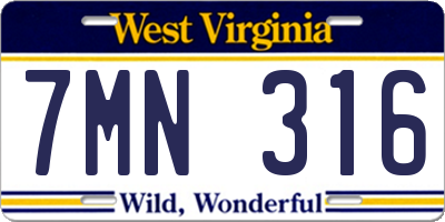 WV license plate 7MN316