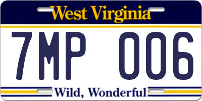 WV license plate 7MP006