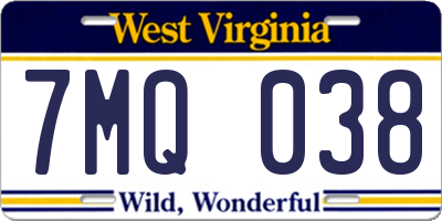 WV license plate 7MQ038