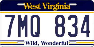 WV license plate 7MQ834